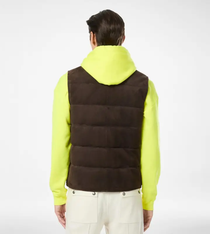 SUEDE LIGHT-FILL GILET CHOCOLATE TORTE online